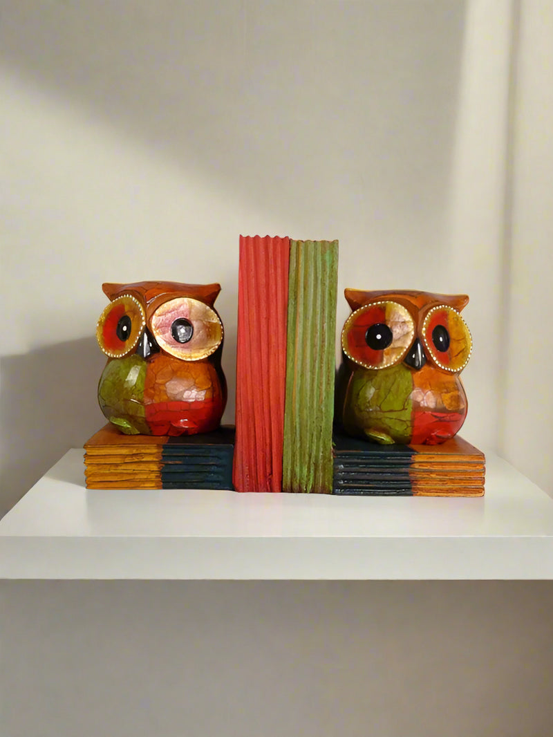 Set of Two Bright Owl Bookends