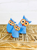 Set of 3 Blue Owls