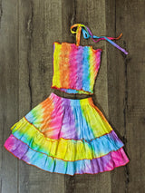 Kids Two Piece Pastel Rainbow Skirt And Top