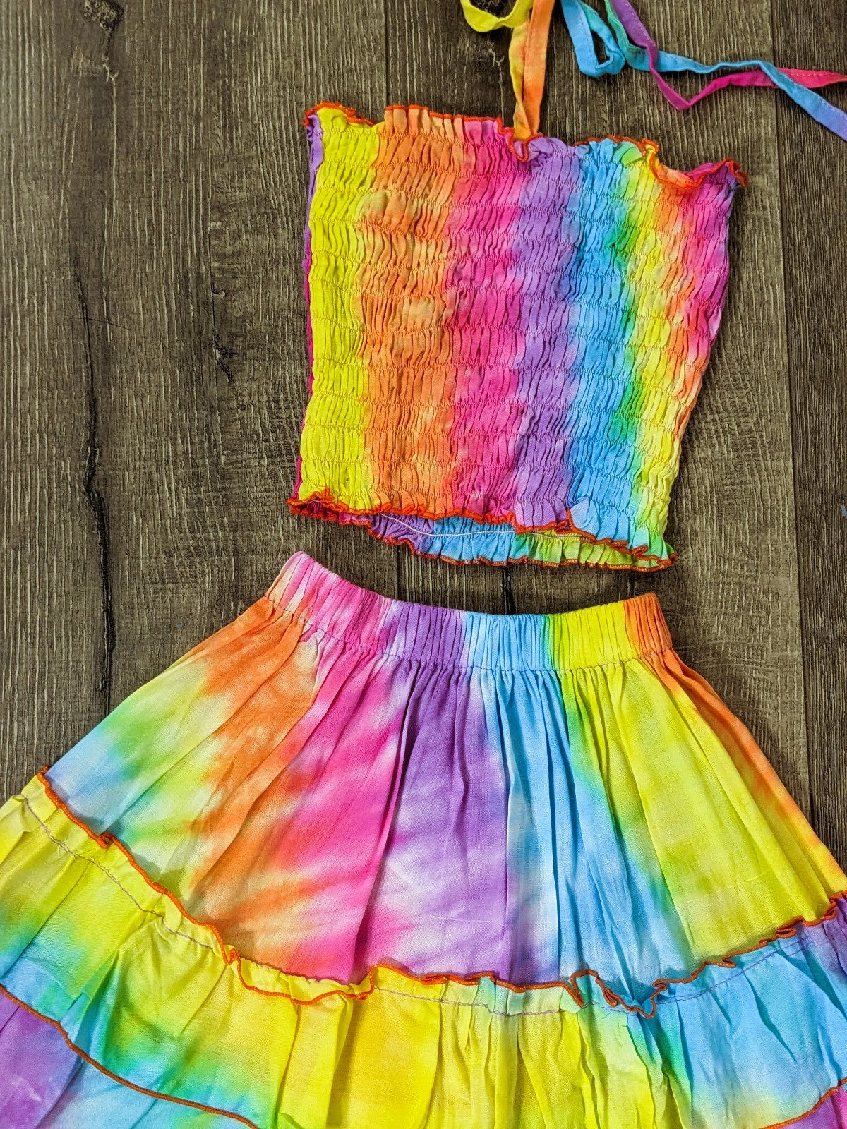 Two Piece Pastel Rainbow Skirt And Top