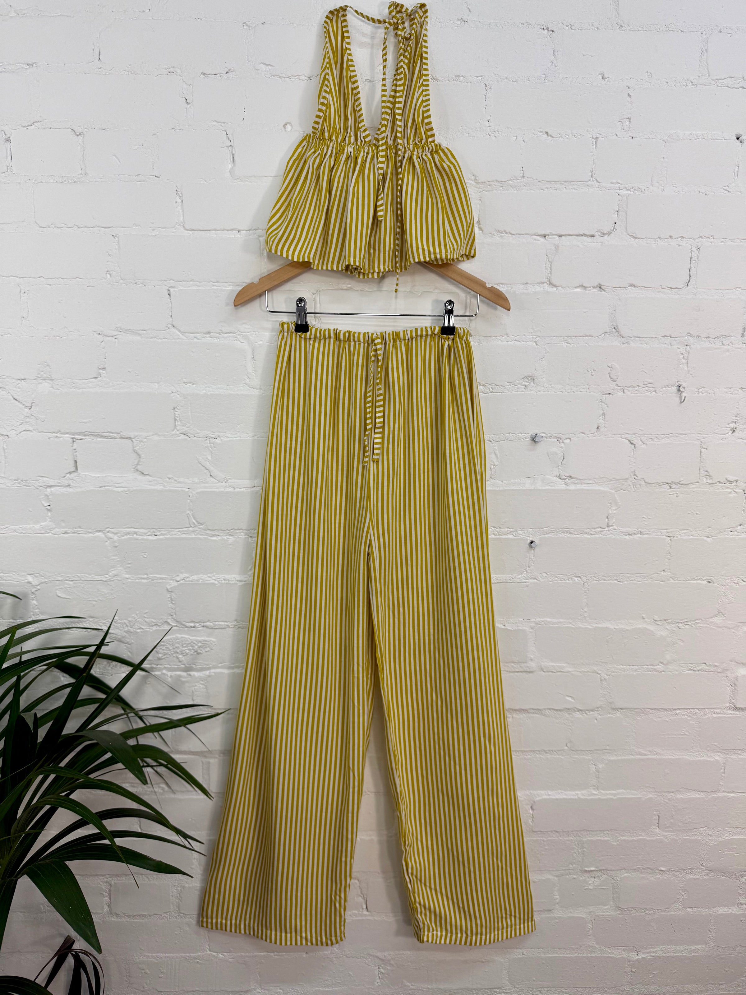 Striped Straight Leg Trousers & Halter Top Set