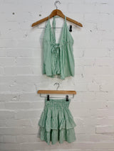 Striped Short Skirt & Tie Top Set