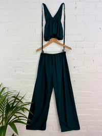 Plain Trousers And Halter Top Set