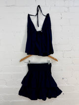Plain Short Skirt And Halter Top Set