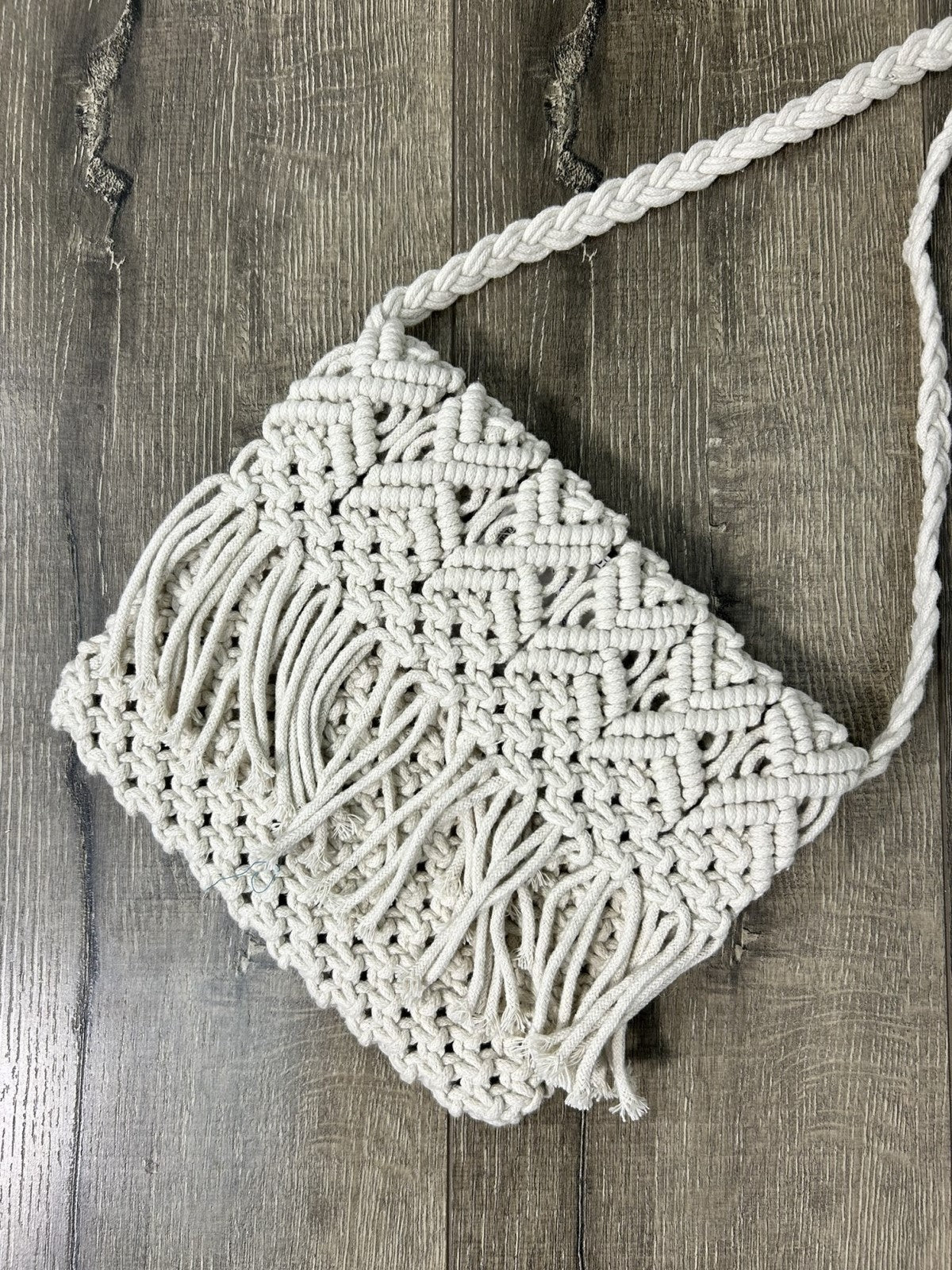 Cream Macrame Tassel Bag