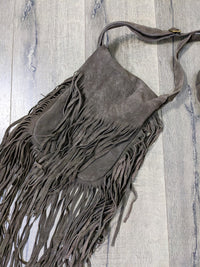 Plain Suede Flap Over Tassel Shoulder Bag