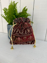 Velvet Embroidered Drawstring Bag