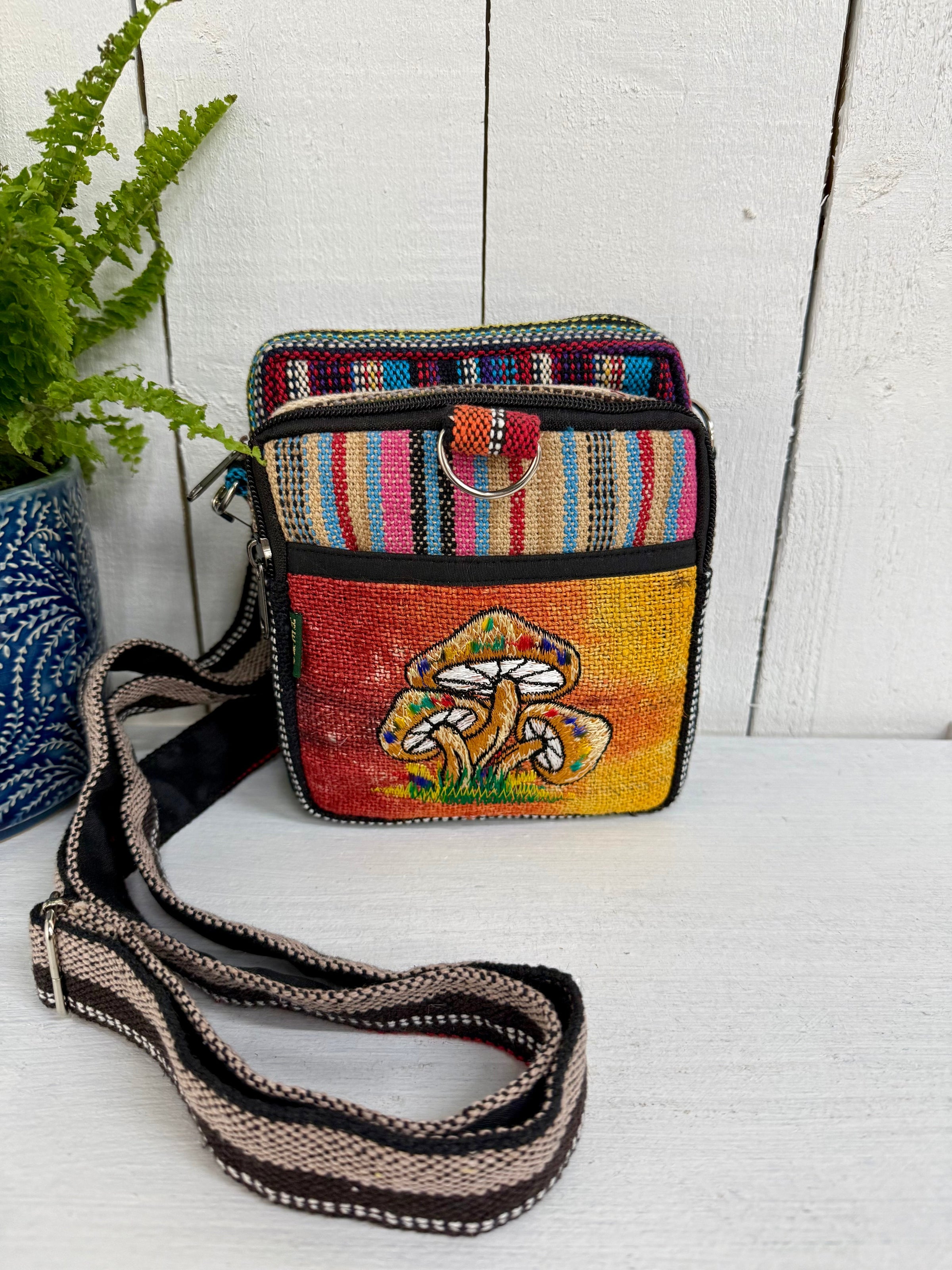 Mushroom Embroidered Passport Bag
