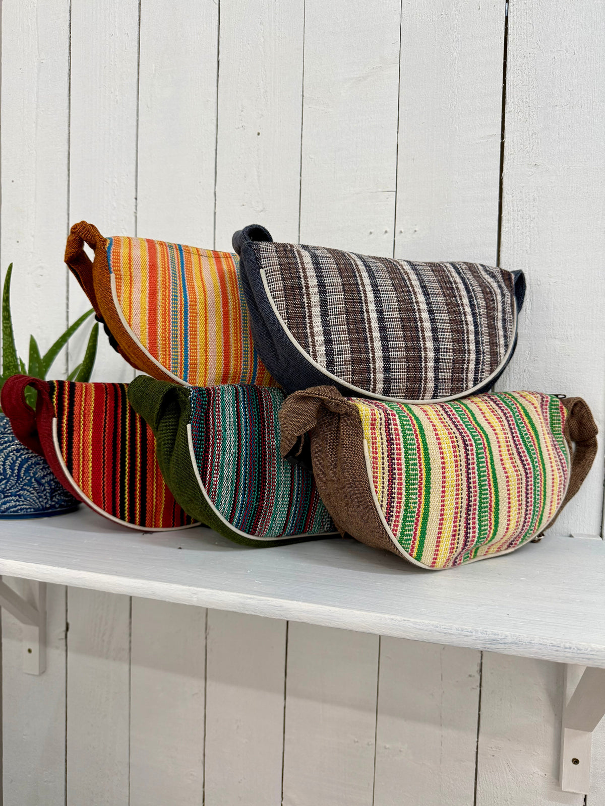 Gheri Stripe Half Moon Shoulder Bag