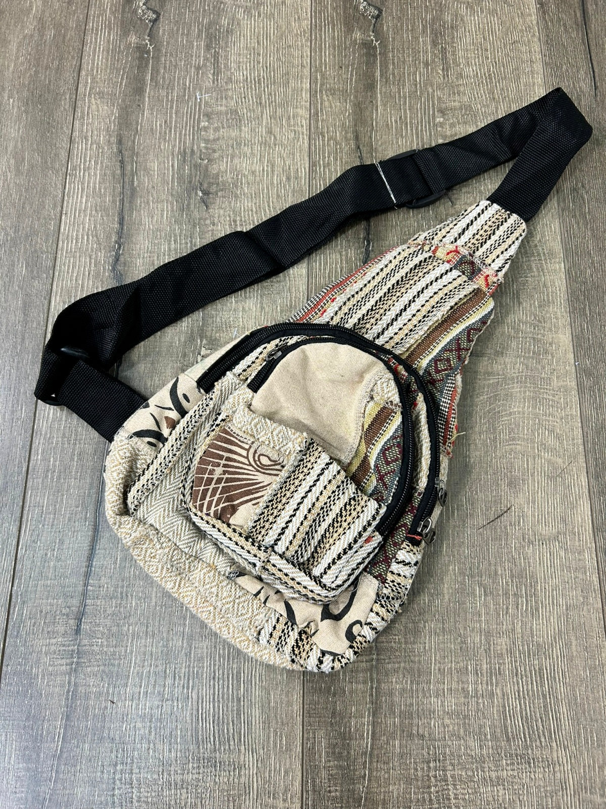 Natural Patchwork Gheri Single Strap Rucksack
