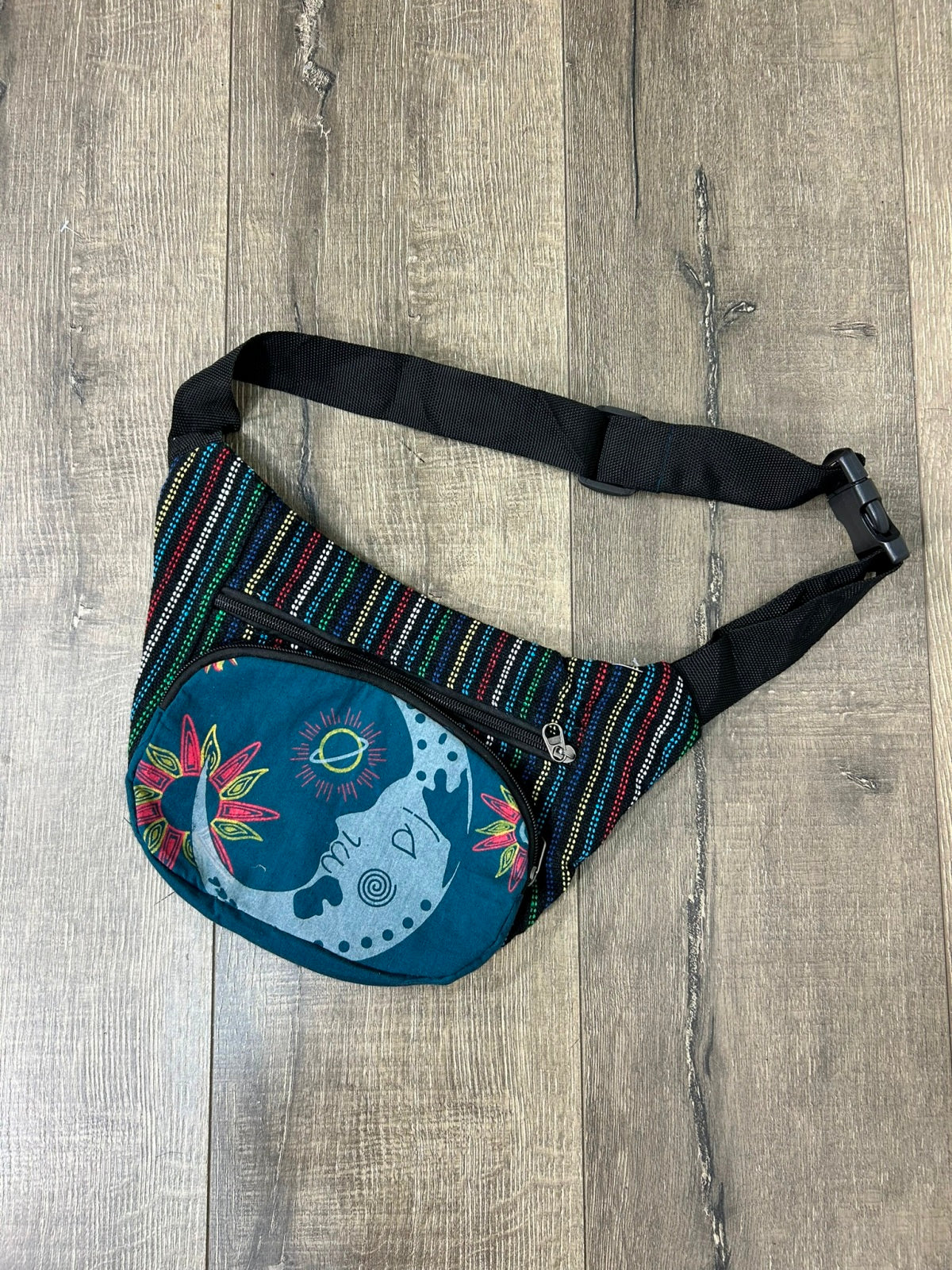 Crescent Moon Print Striped Bumbag