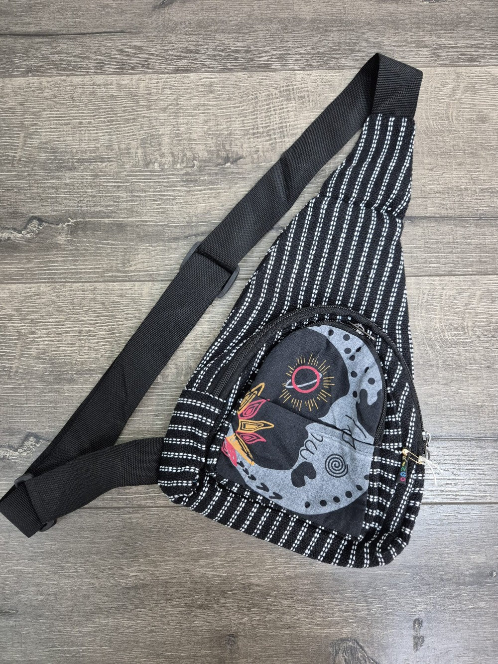 Moon Print Striped Single Strap Rucksack