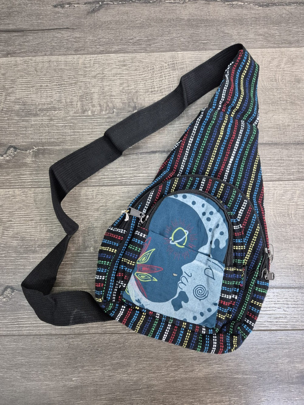Moon Print Striped Single Strap Rucksack