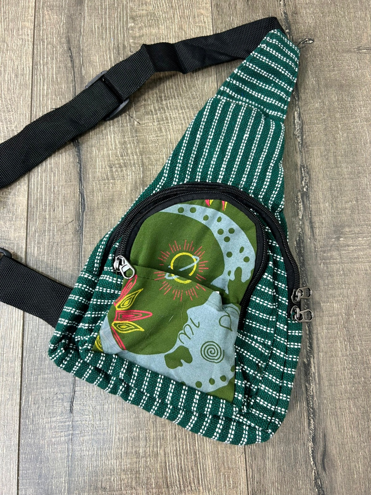 Moon Print Striped Single Strap Rucksack