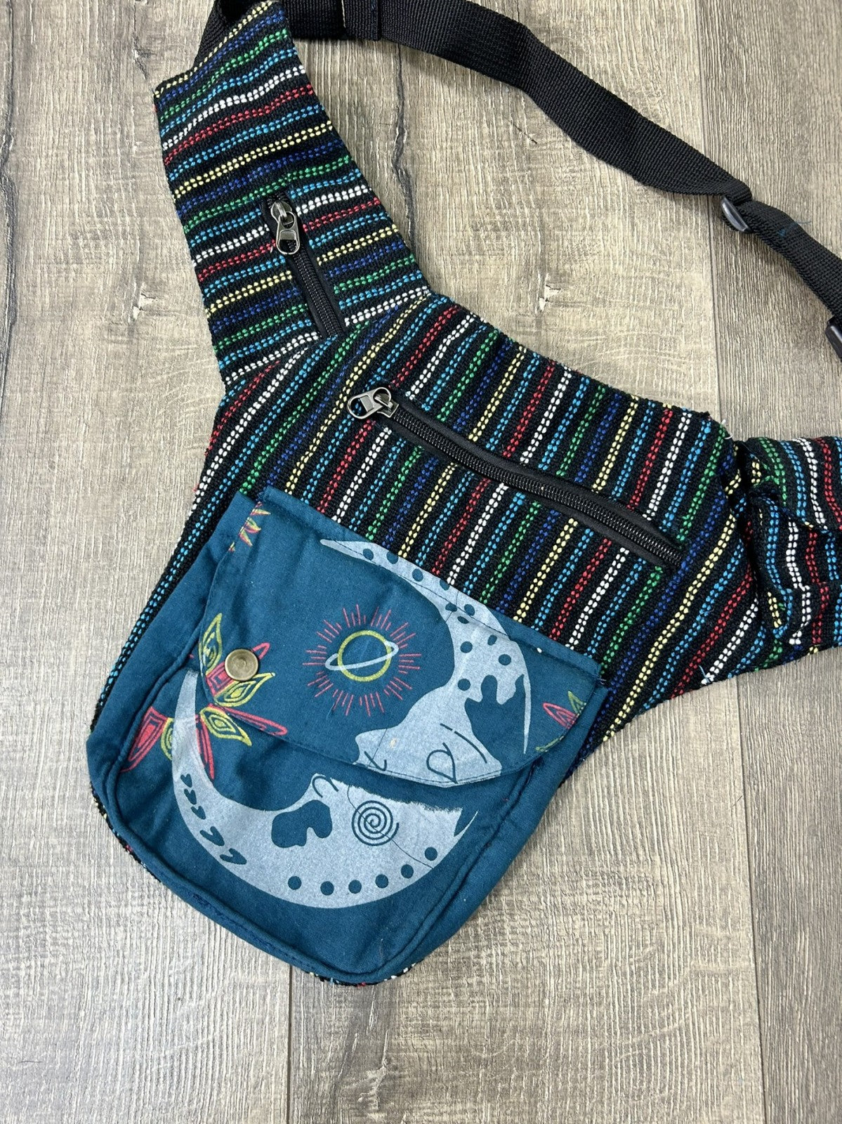 Moon Print Striped Money Belt