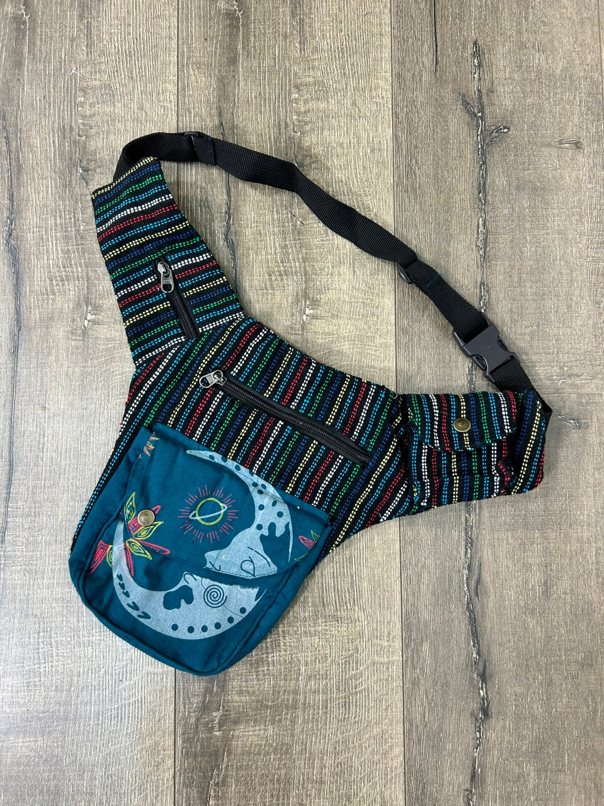 Moon Print Striped Money Belt