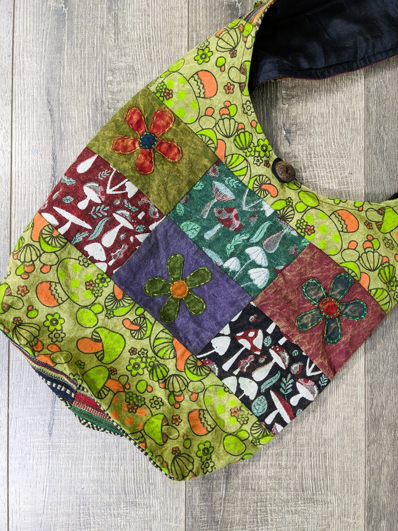 Mushroom Print & Patch Shoulder Bag