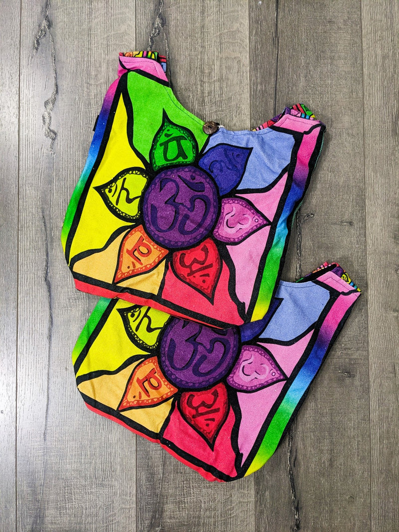 Rainbow Screen Print Chakra Flower Shoulder Bag