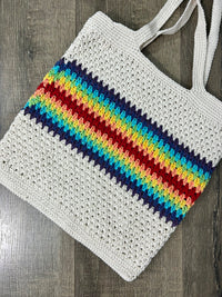 White & Rainbow Crochet Shoulder Bag