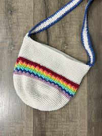 White & Rainbow Crochet Small Shoulder Bag