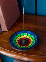 Rainbow Mosaic Round Incense Holder