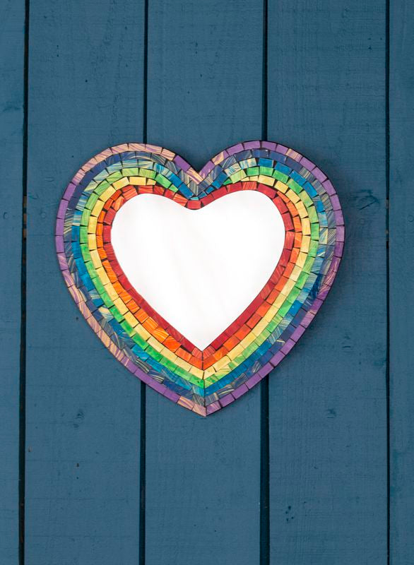 Rainbow Mosaic Heart Mirror