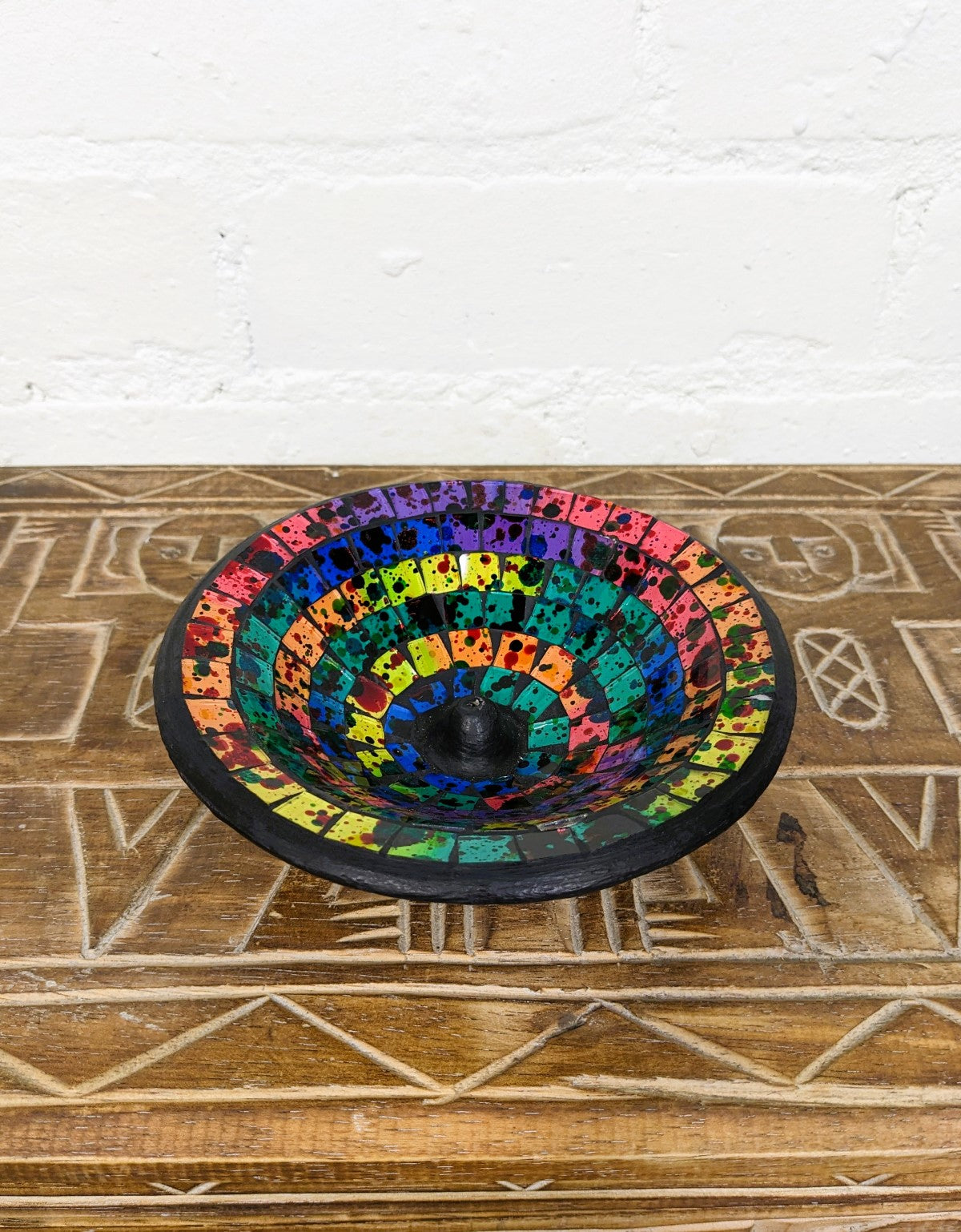 Rainbow Mosaic Round Deep Incense Holder