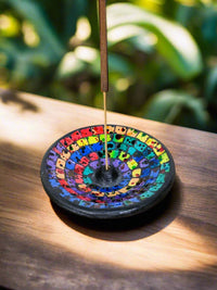 Rainbow Mosaic Round Incense Holder
