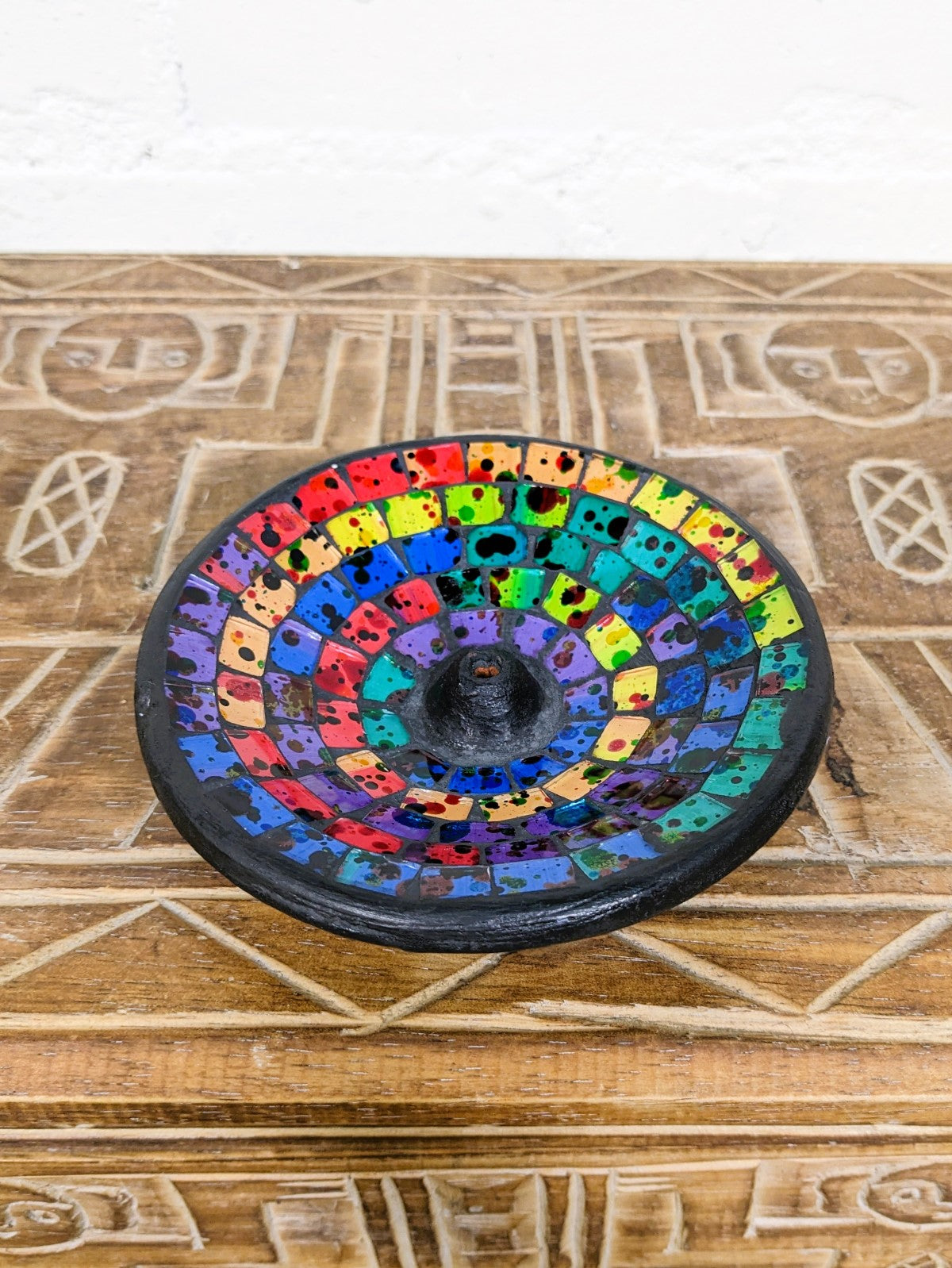 Rainbow Mosaic Round Incense Holder