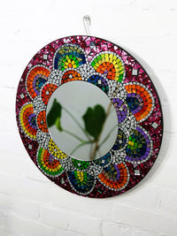 Bright Round Mosaic Flower Mirror