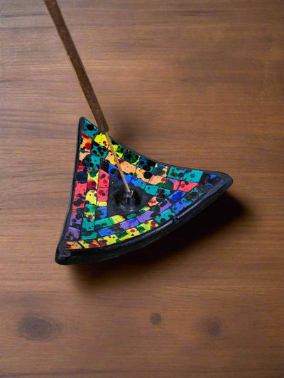 Blue Speckled Mosaic Triangle Incense Holder