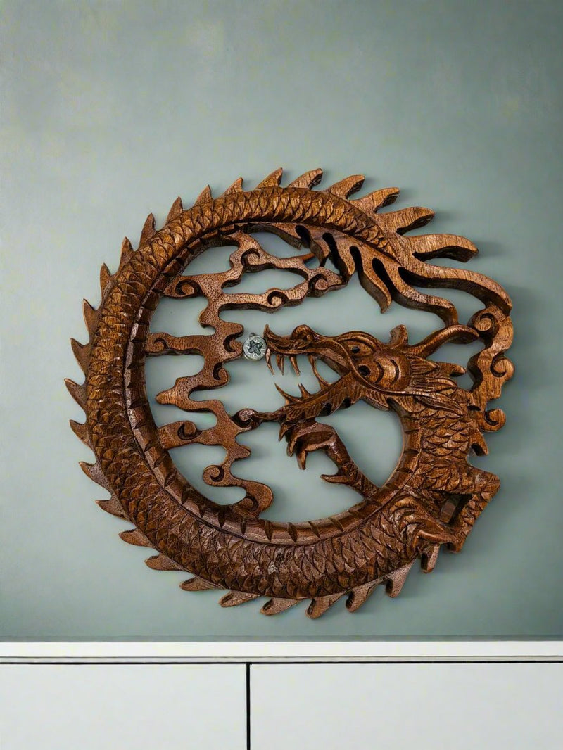 Carved Round Dragon Wall Plaque