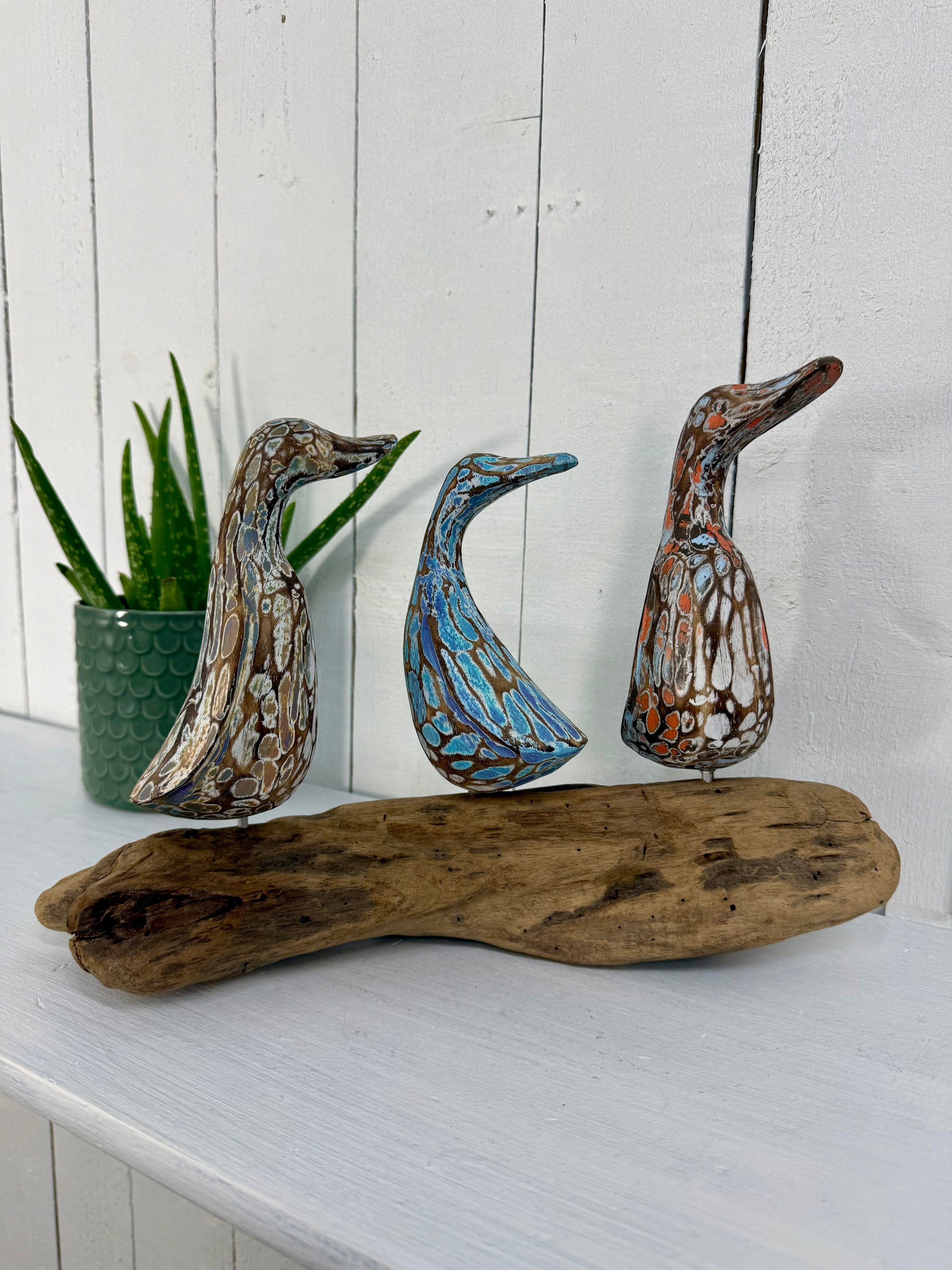 Three Ducks on Driftwood