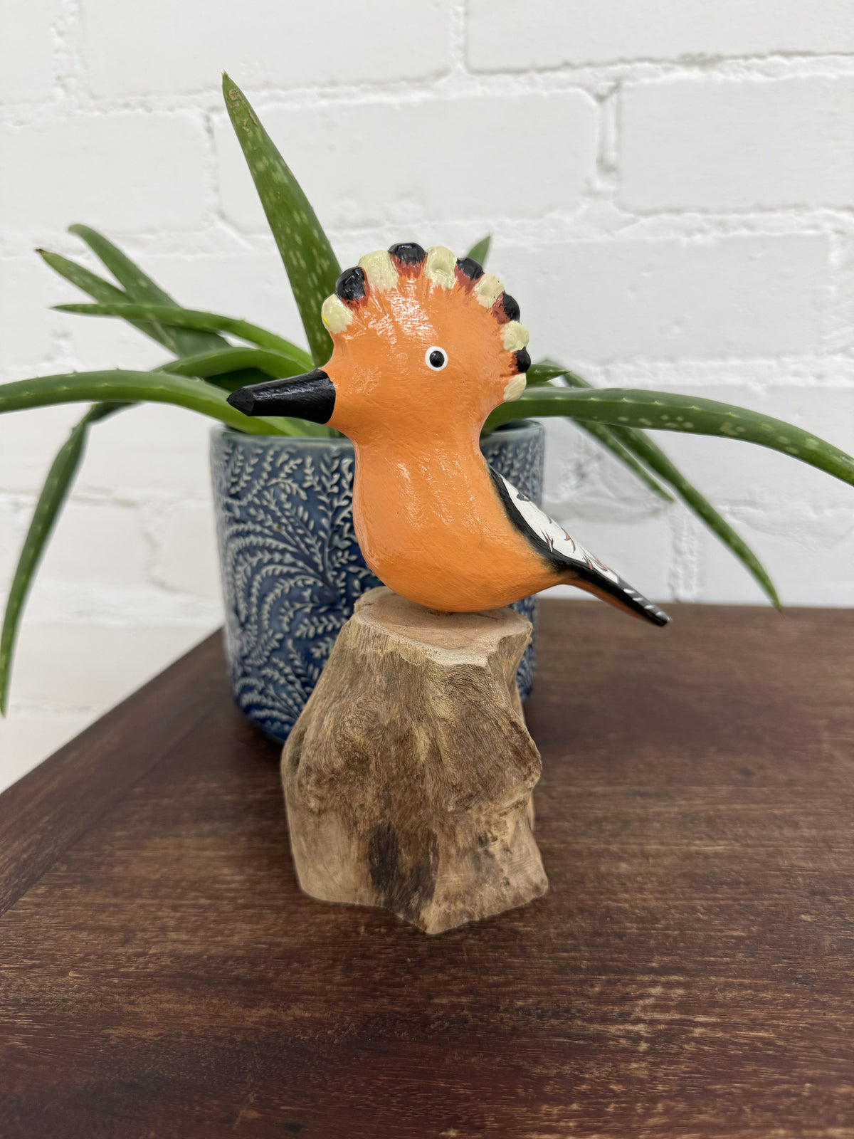 Orange Painted Kingfisher On Driftwood Stand