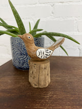 Brown Water Wagtail Bird On Driftwood Stand