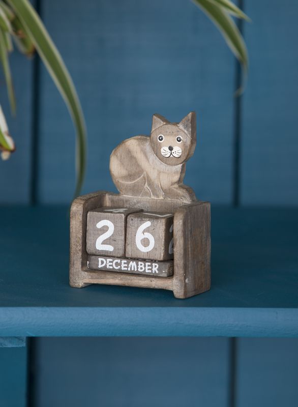 Wooden Sitting Cat Calendar
