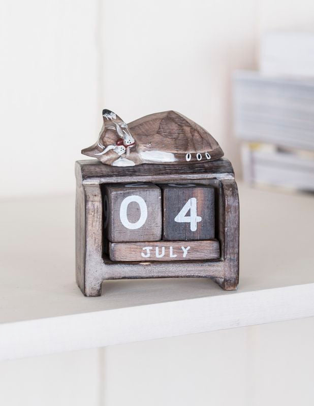 Wooden Sleeping Cat Calendar