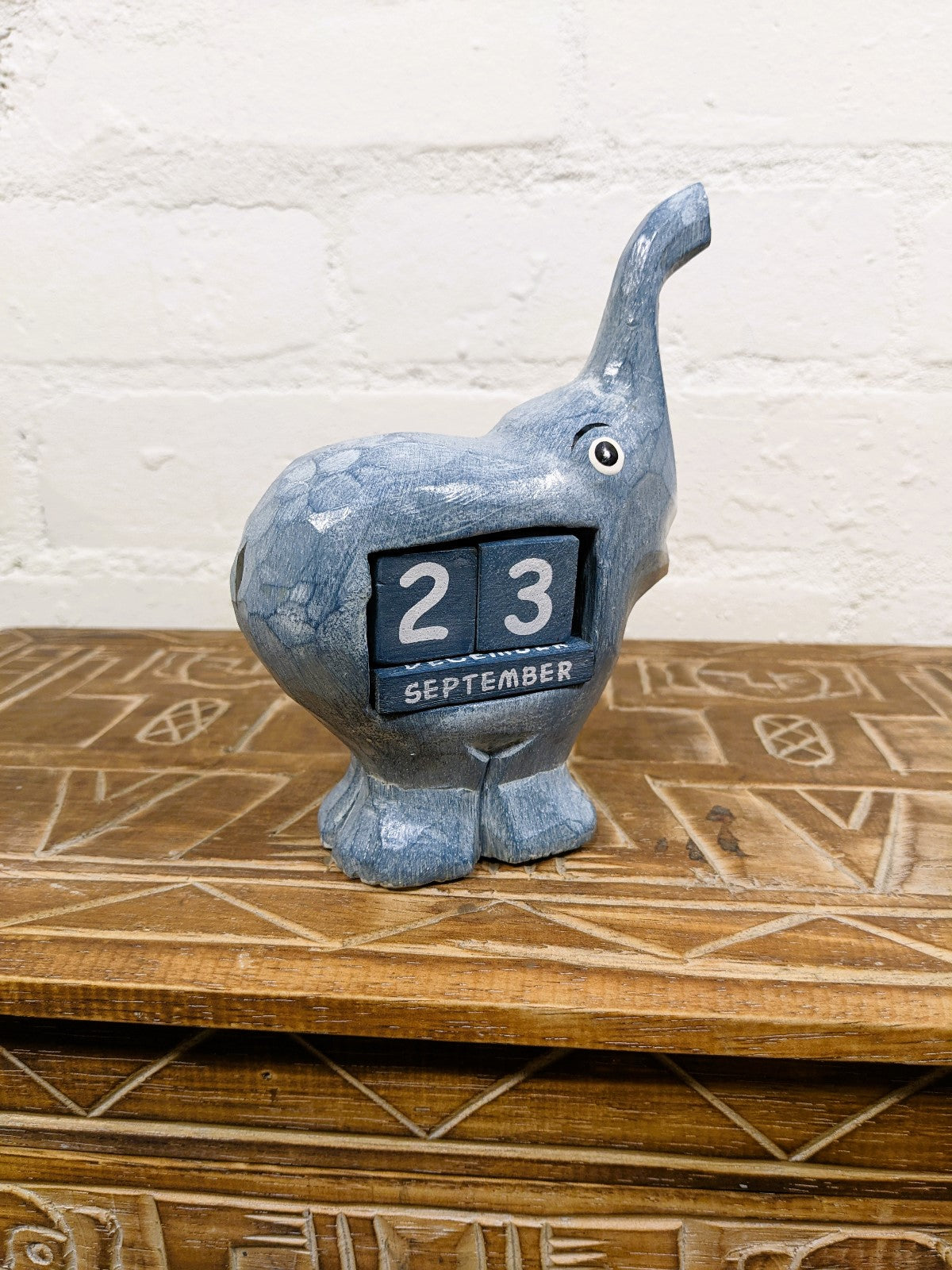 Wooden Blue Elephant Calendar