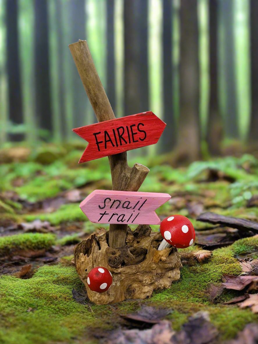 Mushroom Sign Post Fairies Snail Trail