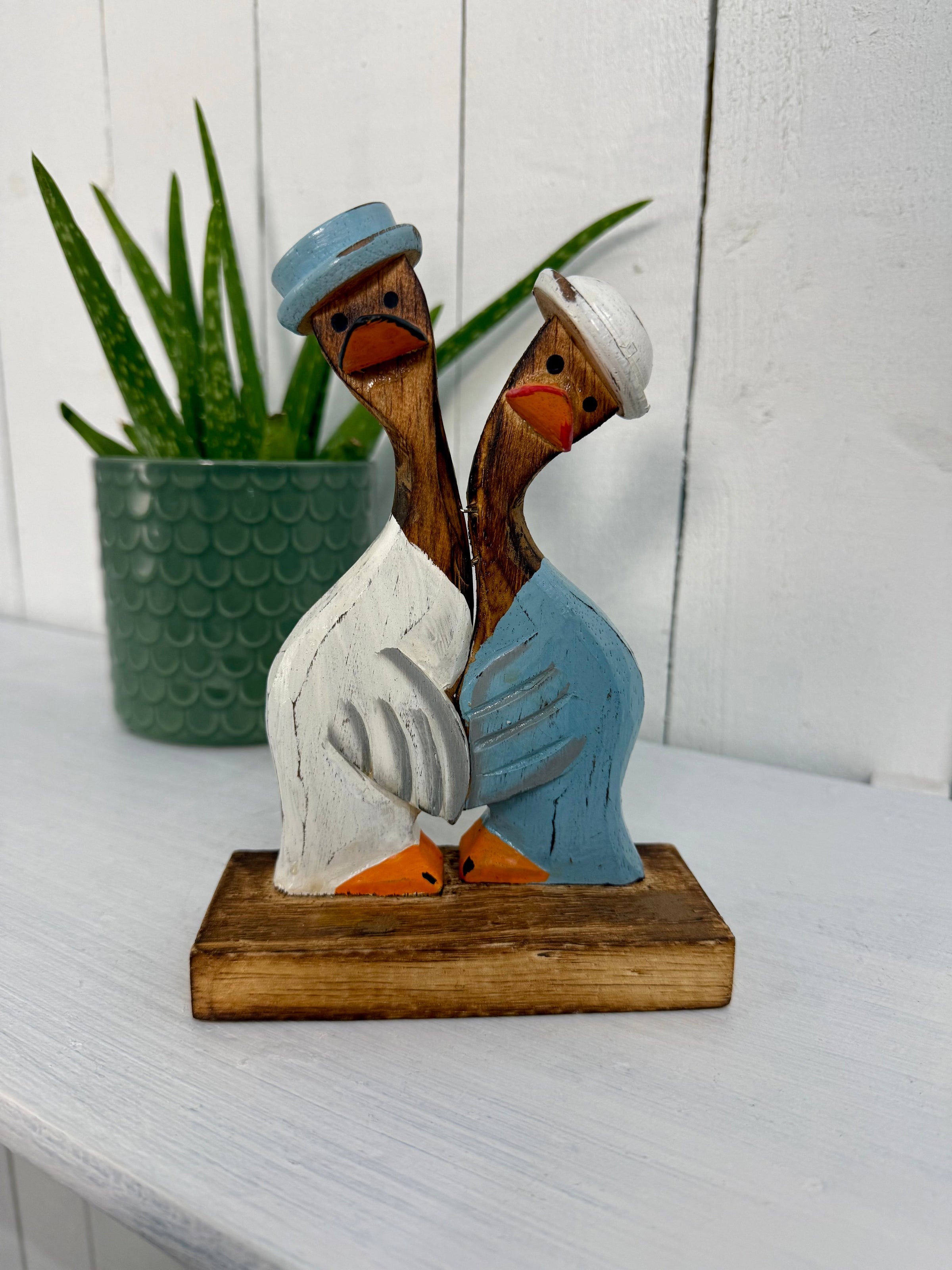 Wooden Painted Duck Couple