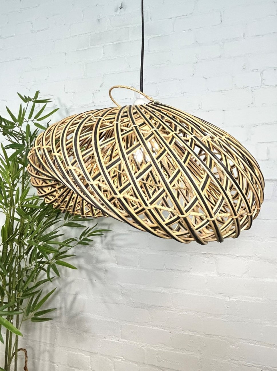 Large Wavy Rattan Lampshade