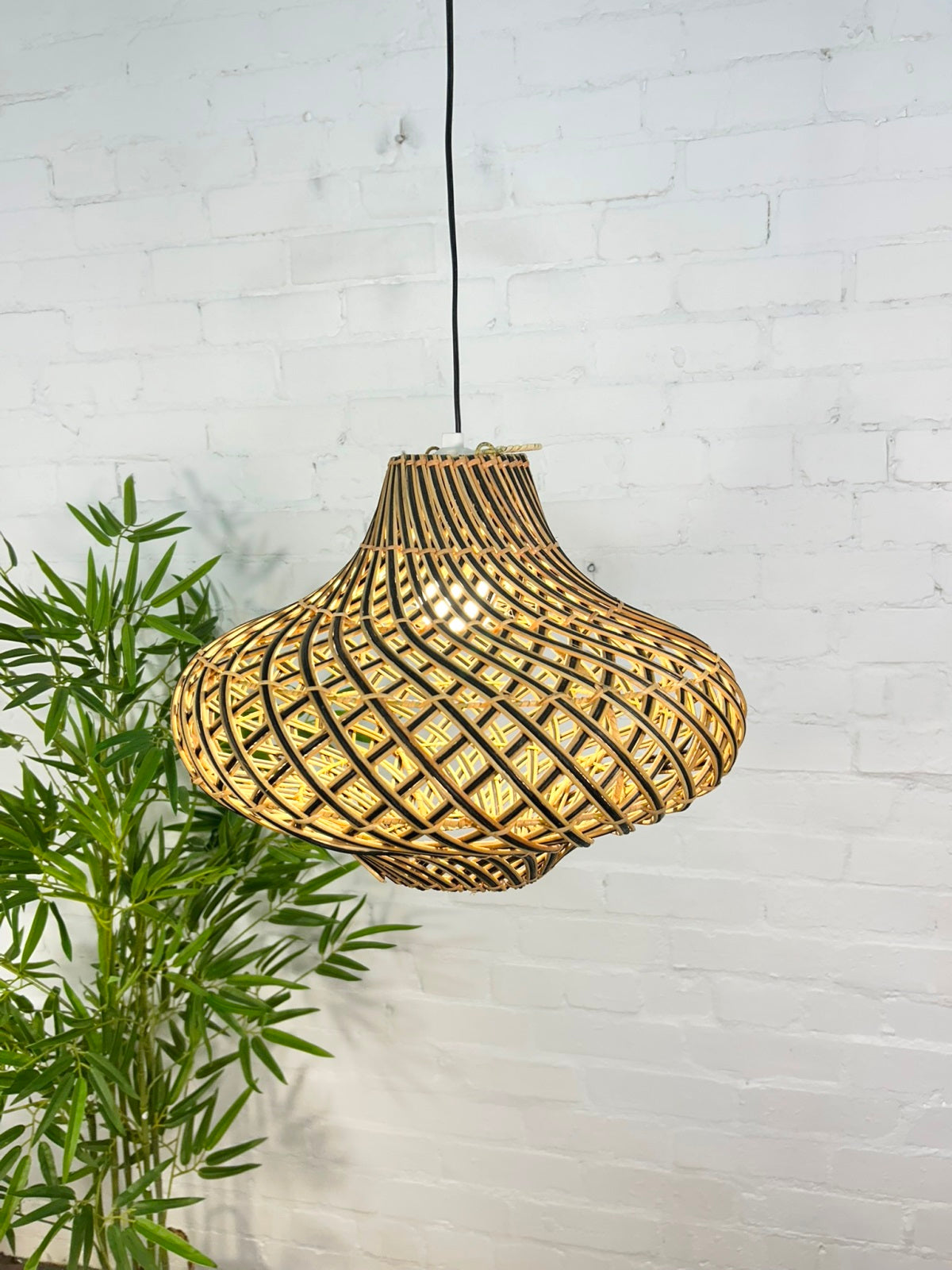 Large Two-Tone Rattan Lampshade