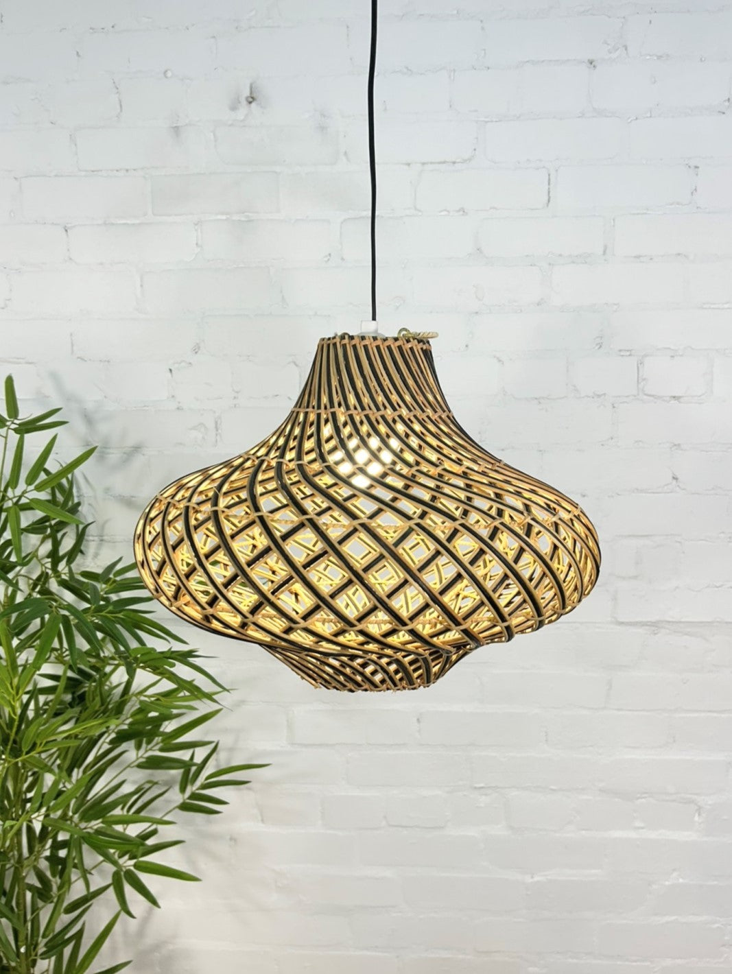 Large Two-Tone Rattan Lampshade