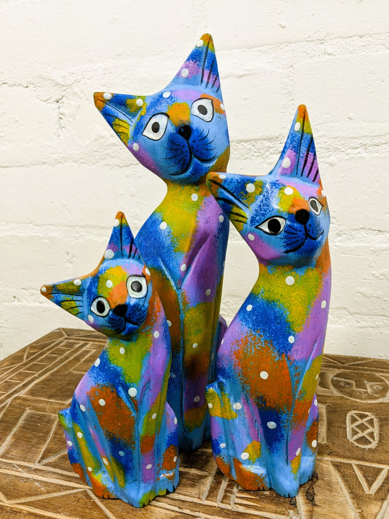 Set Of Three Bright Multi Cats