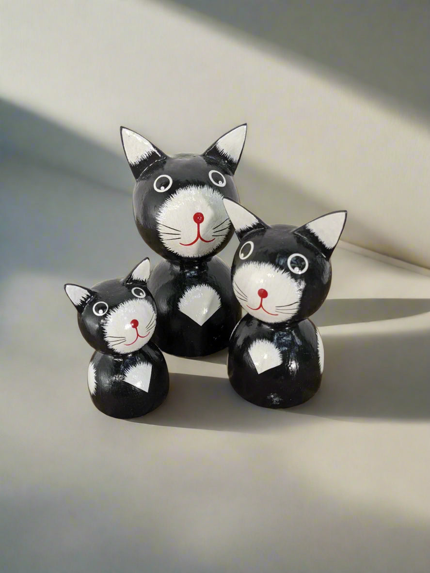 Set Of 3 Black & White Cats