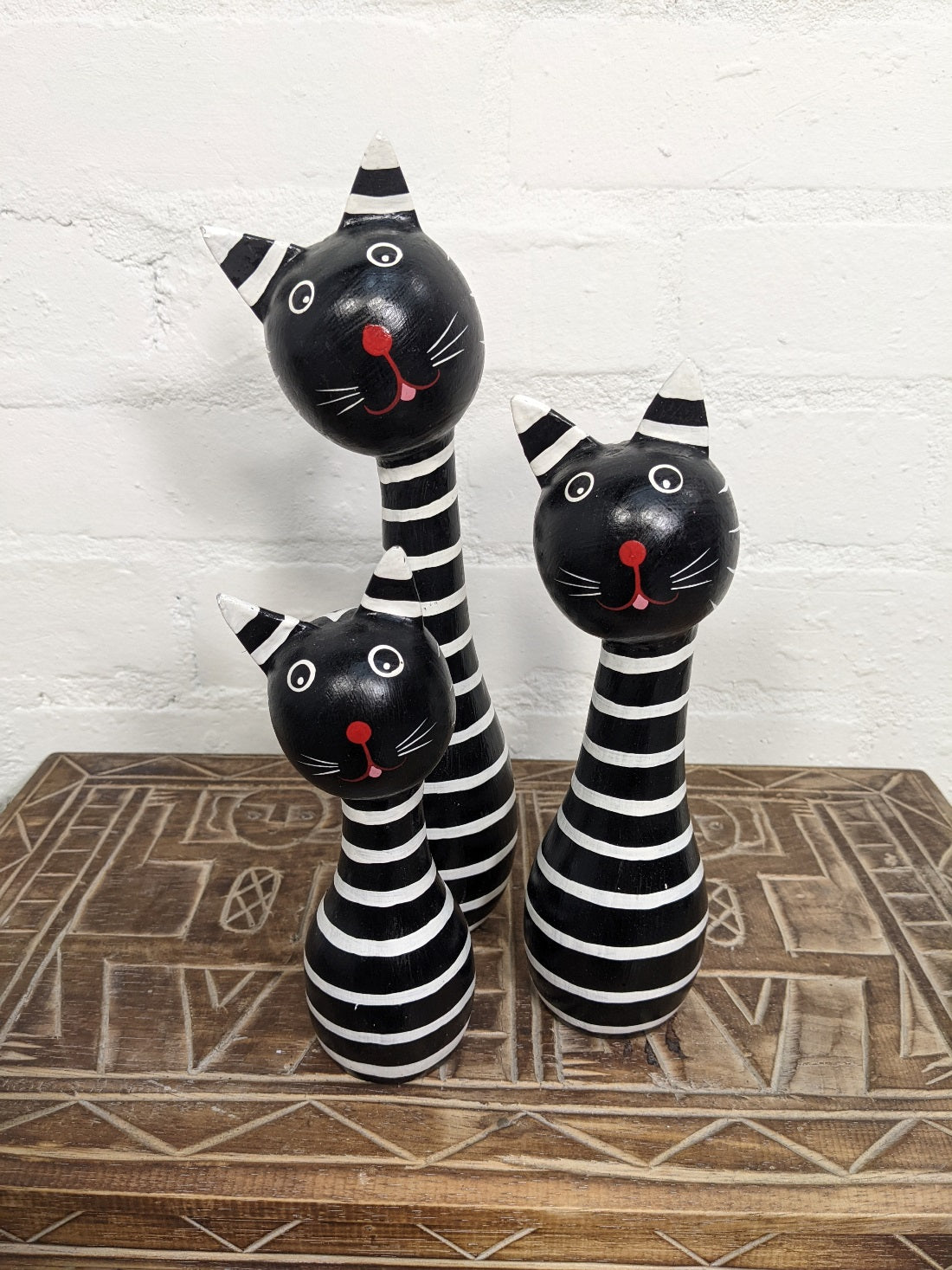 Set Of Three Black & White Cats