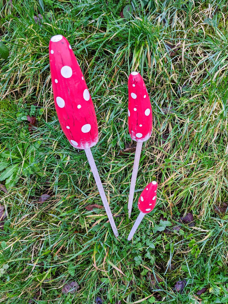 Set of Three Mushroom Stakes