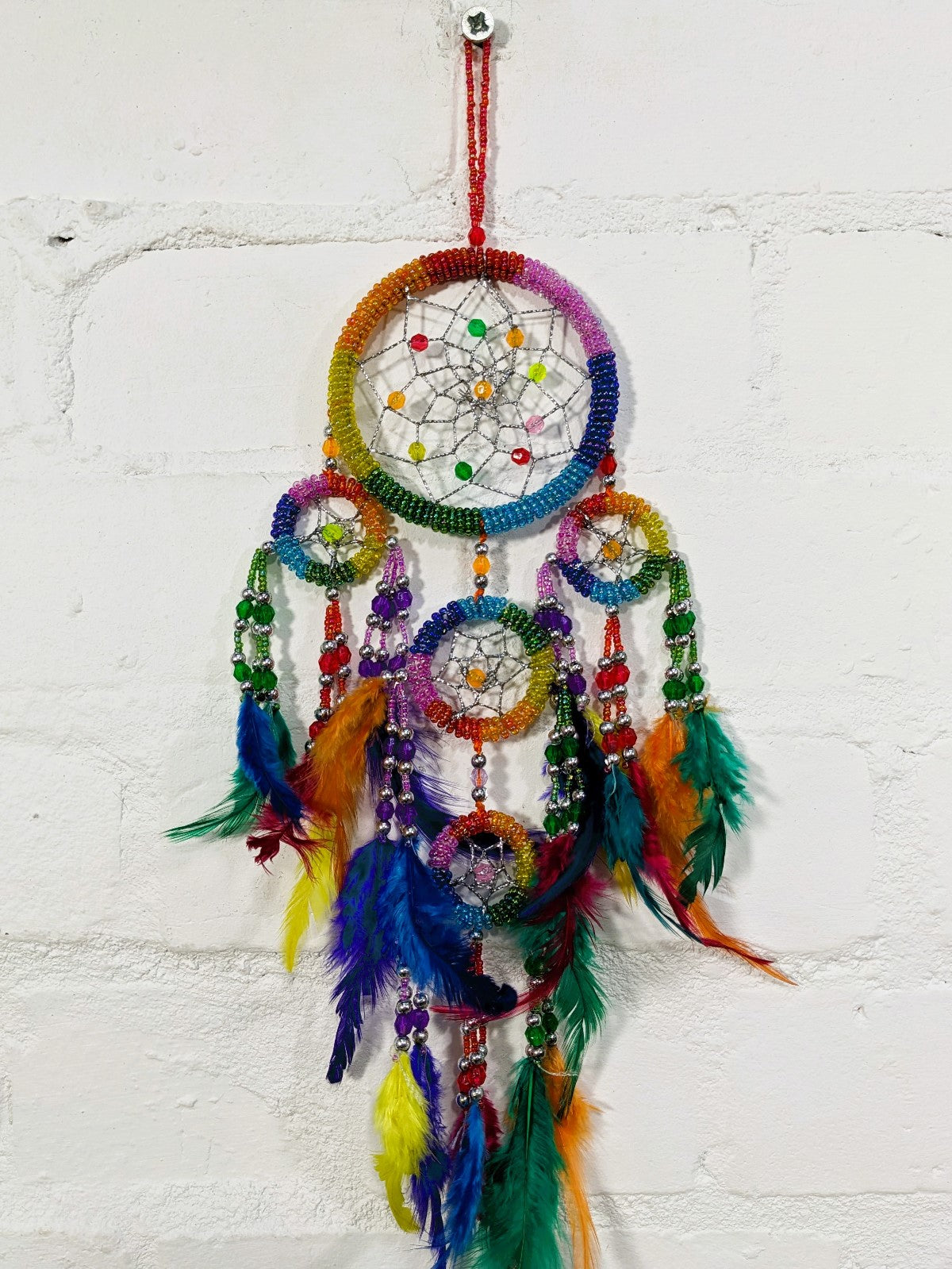 Rainbow Beaded Triple Dreamcatcher