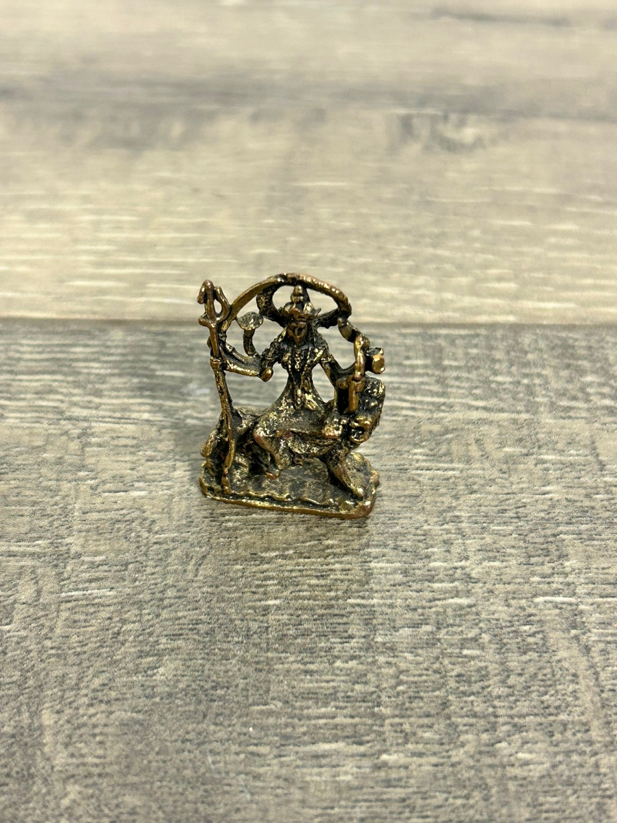 Tiny Brass Shiva Sitting On Lion