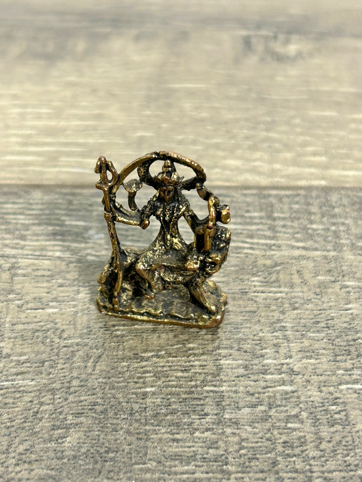 Tiny Brass Shiva Sitting On Lion